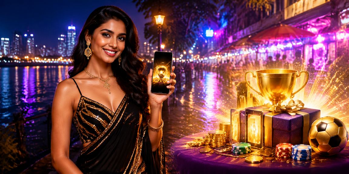 Vibrant Mumbai night market with glowing casino app theme lights